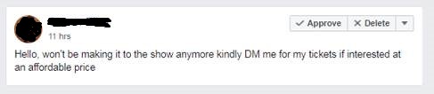 Don't be fooled! Someone tries to sell tickets on Facebook