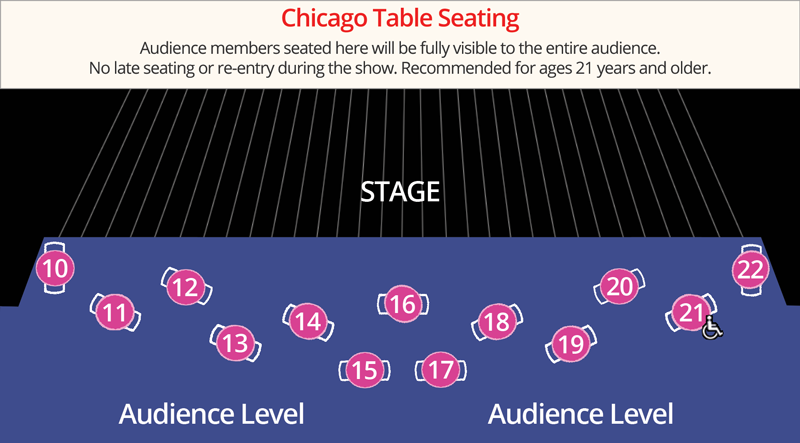 Map of Chicago table seats, right in front of the stage